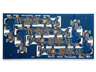 HDI PCB 1 Close-up detail of an HDI PCB with laser-drilled microvias and fine-pitch traces