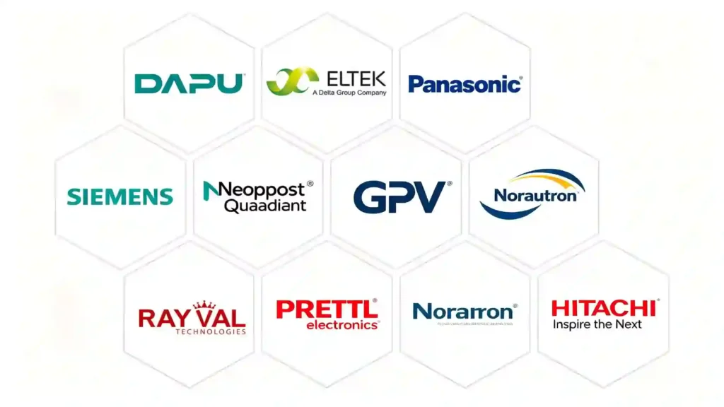 home 15 Logos of key customers DuPont, Panasonic, GPV, PRETTL and Hitachi for high‑end PCB and assembly services